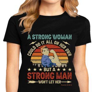 Strong Woman Black Short Sleeve 100%Cotton T-Shirt